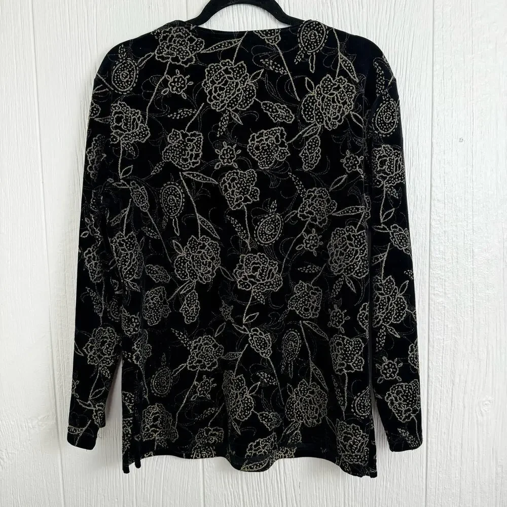 Notations Vintage All Over Beaded Velvet Floral Printed Top Blouse Size Large - Picture 3 of 9